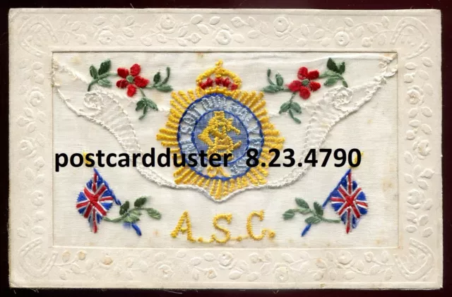 BRITISH MILITARY Postcard 1915 WW1 Royal Army Service Flag Embroidered Silk