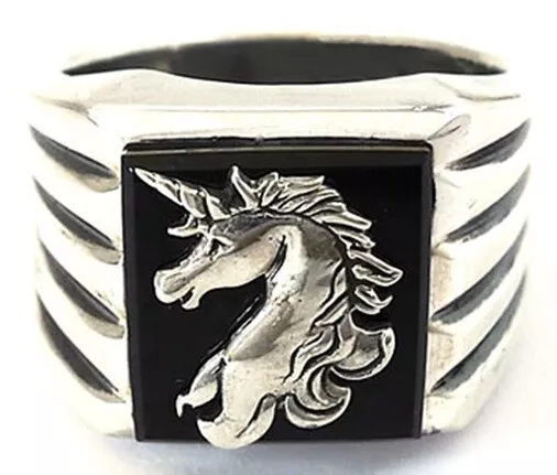 Black Onyx Unicorn Horse Sterling 925 Silver Ring
