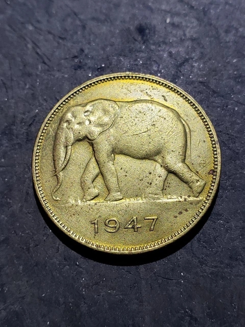 1947 Belgian Congo 5 Francs Coin