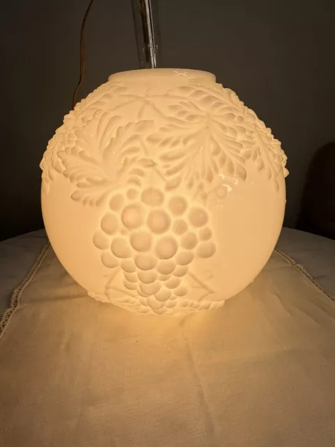 Milk Glass Lamp Shade Embossed Grapes & Leaves White Possible Fenton