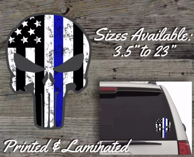 Punisher Skull American Flag Decal Sticker Sniper Thin Blue Line Cop Police Car