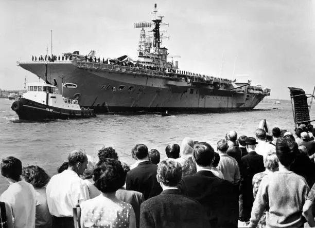The aircraft carrier HMS Centaur arriving Princes Landing Stag- 1965 Old Photo