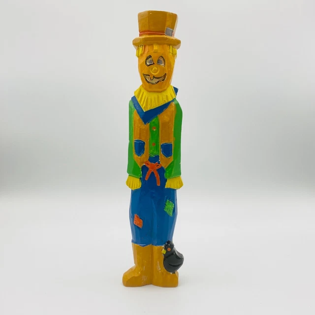 Hand Carved Wooden Halloween Decoration Jack O Lantern Scarecrow Primitive 9"