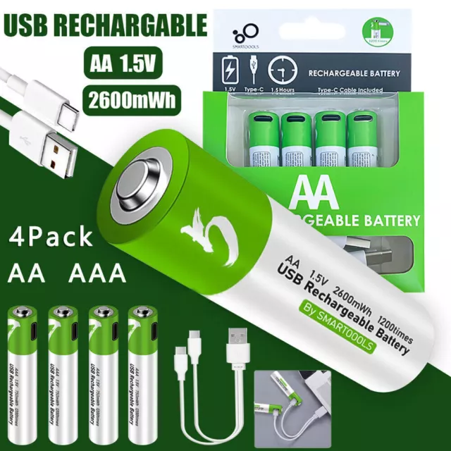 4PACK USB AA AAA Lithium ion Rechargeable Battery 1.5V Fast Charger