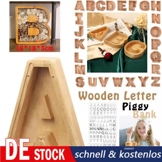 Holz Alphabet Sparschwein Buchstaben Kinder Spardose Weihnachtsgeschenk A-Z DHL