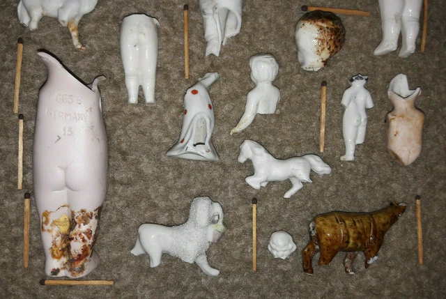 Bodenfund antike Porzellan Figuren Köpfe Torsos Tiere Brüche zum Basteln Deko 8