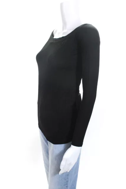 Splendid Womens Jersey Knit Long Sleeve Boat Neck Shirt Top Black Size XS 2