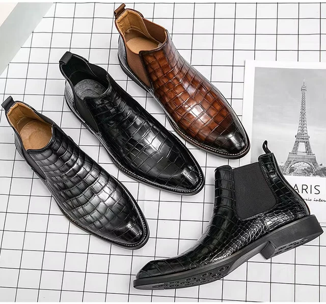 MEN'S ANKLE LEATHER Boots High Top British Style Chelsea Casual Toe