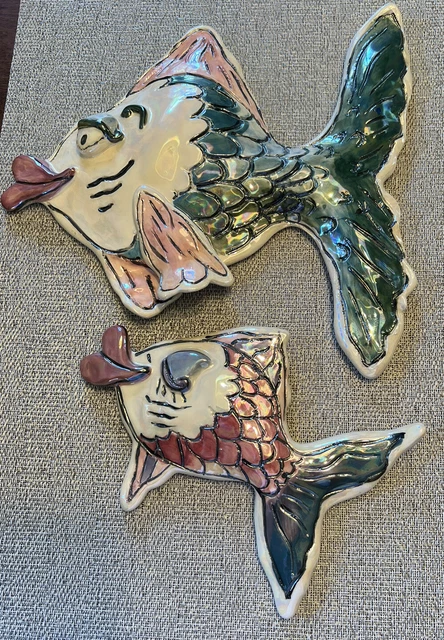 Blue Sky Clayworks Wall Art 2 Kissy Fish Blue & Pink by Heather Goldminc