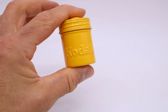 VINTAGE ANTIQUE METAL TIN FILM CANISTER HOLDER WITH LID- film in canister