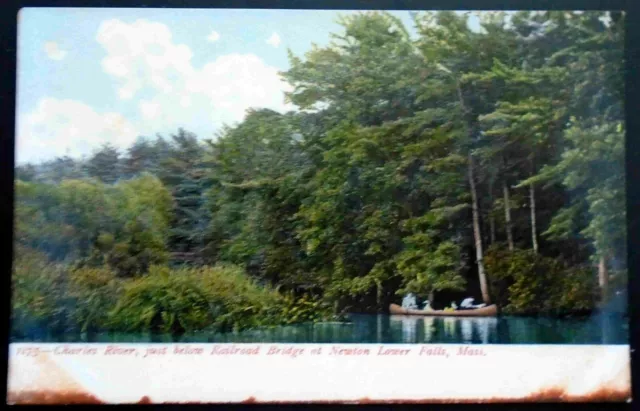 1900+ Canoeing Charles River, Below Railroad Bridge, Newton Lower Falls, MA