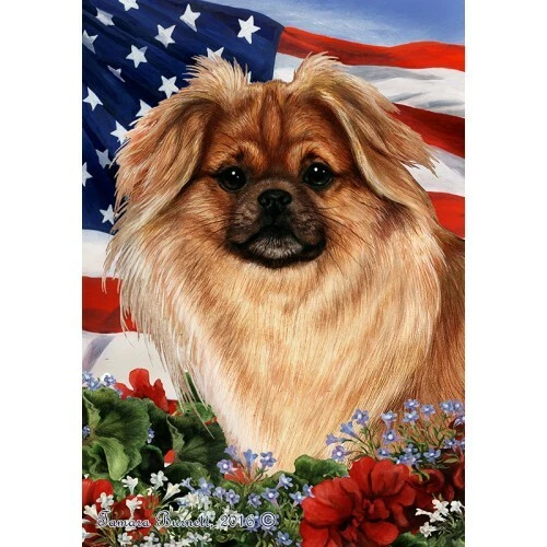 Patriotic (1) House Flag - Red Sable Tibetan Spaniel 16477