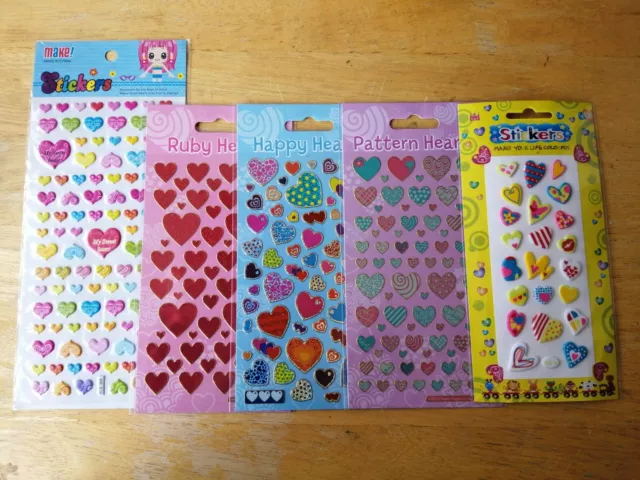 1 Pk Cute Kawaii 3D Puffy Or Shiny Heart Stickers Bright Colours Bnip Rewards