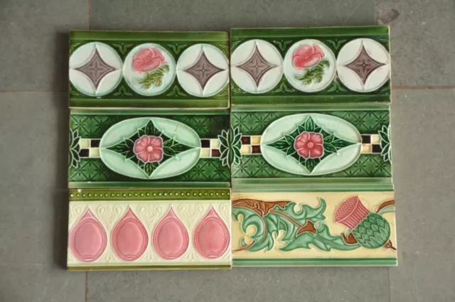 6 Pc Vintage FM Mark Different Design Embossed Colorful Fine Ceramic Tiles,Japan