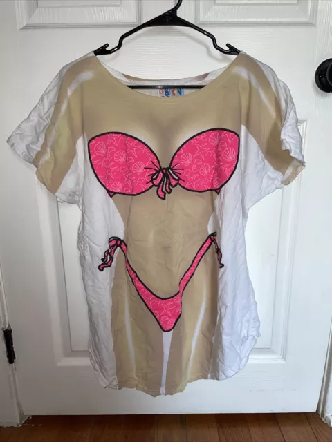 Vintage My Bikini Swimsuit Cover Up T Shirt L. A. Imprints One Size ￼Neon Pink