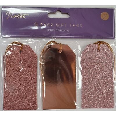 Paquete de etiquetas de regalo pre-cuerdadas de Navidad por Violeta de nueve- plata, oro rosa