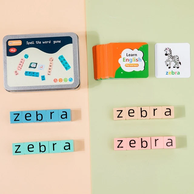 Jeu d'apprentissage d'orthographe en bois amusant et coloré - livré dans une b