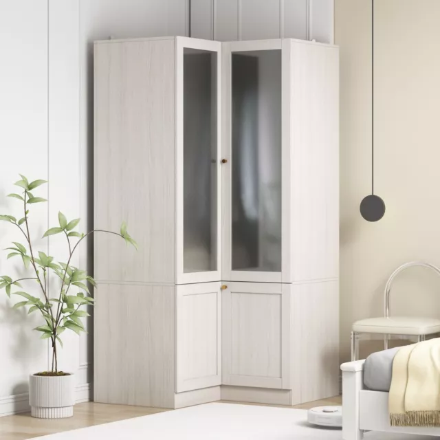 Armoire d'angle, penderie, dressing, avec portes en verre dépoli, MDF