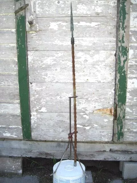 Antique Twisted Iron Lightning Rod Copper Finial Top 52" Can Stand On Its Own