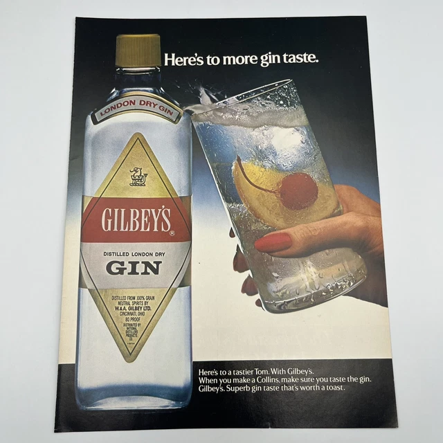 Gilbey's Gin 1983 Vintage Print Ad 8"x11" man cave bar wall art Nostalgia