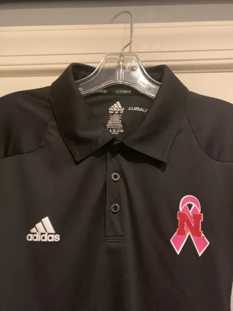 Men’s Adidas, Golf Shirt, Size Large Breast Cancer & Nebraska Cornhuskers Logo