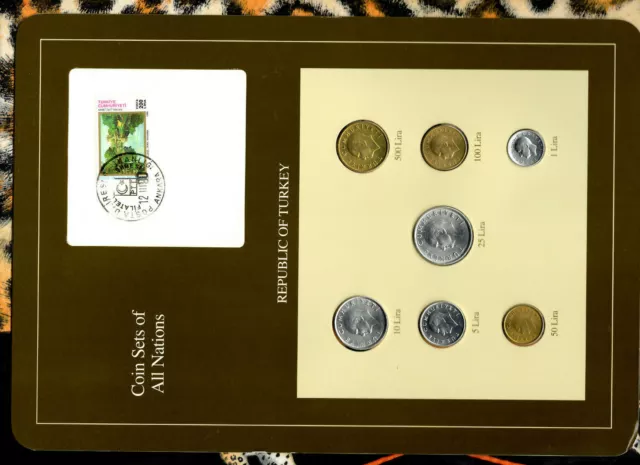 Coin Sets of All Nations Turkey 1981-1989 UNC 50,100,500 Lira 1989