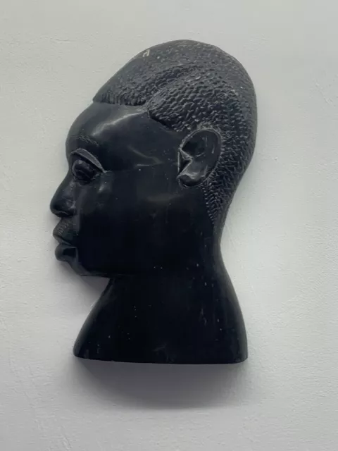 Antique Tribal Art African Carved Ebony Wooden Wall Bust Plaque