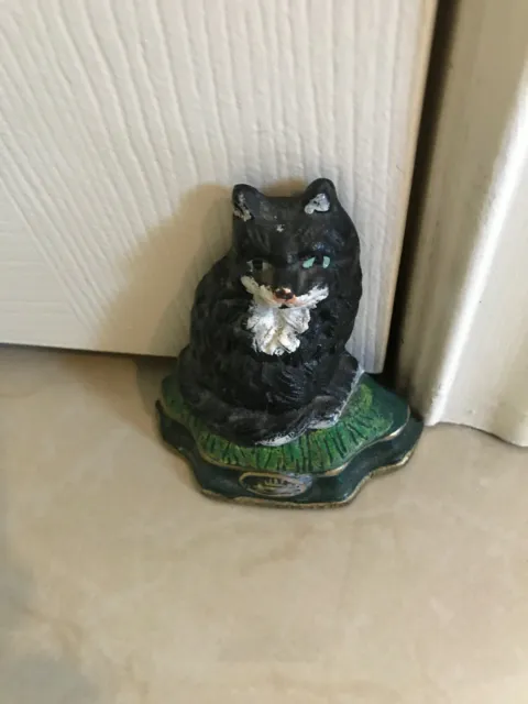 Vintage Hand Painted Small Cat Cast Iron Door Stopper RARE!