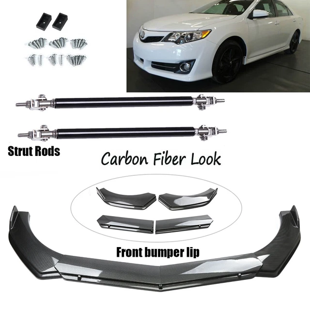 For Toyota Camry Front Bumper Spoiler Body Kit Carbon Fiber Look + Strut Rods