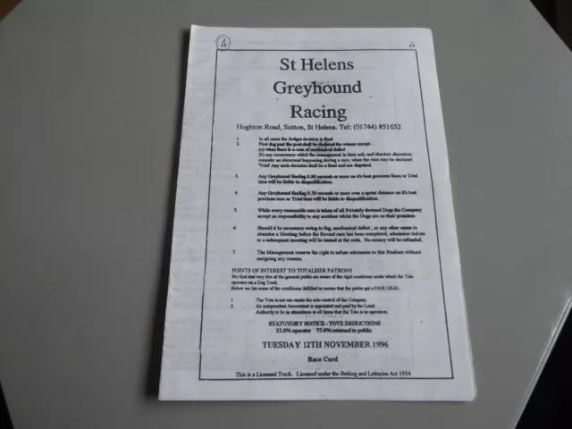 1996 St Helens Greyhound Racing Programme