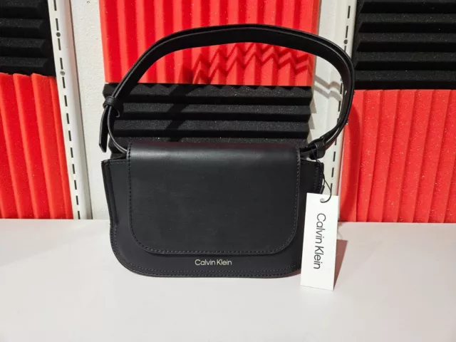 Calvin Klein Black Elemental Mini Flap Messenger Bag