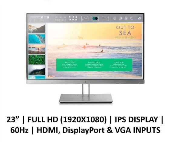 HP EliteDisplay E233 IPS LED 58,4cm Full HD Business-Gaming-Monitor Silber Neue
