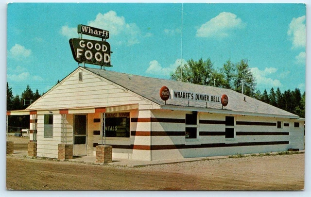 GRAYLING, MI Michigan ~ Roadside Wharff's DINNER BELL INN c1950s Postcard