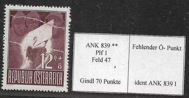 Österreich 1947: ANK 839 I, Kriegsgefangene, Gindl, ANK (15.-) **