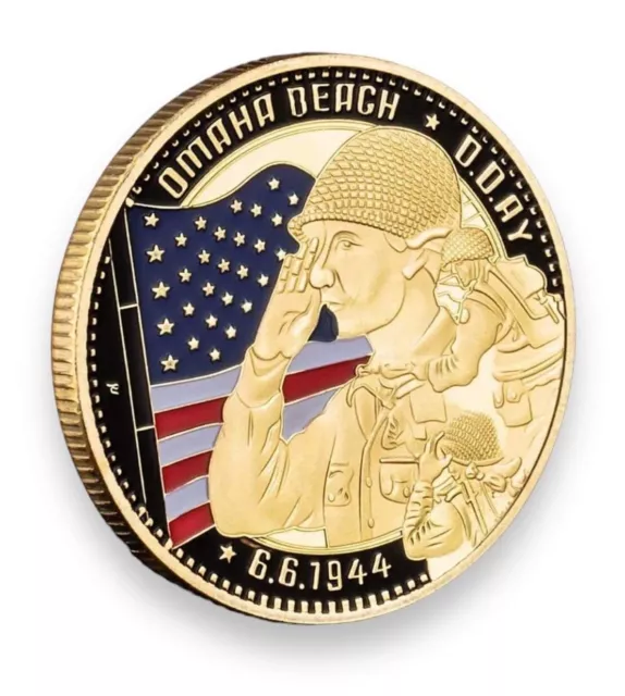 World War 2 American Forces Omaha Beach D-Day Double Sided Gold Plated Coin