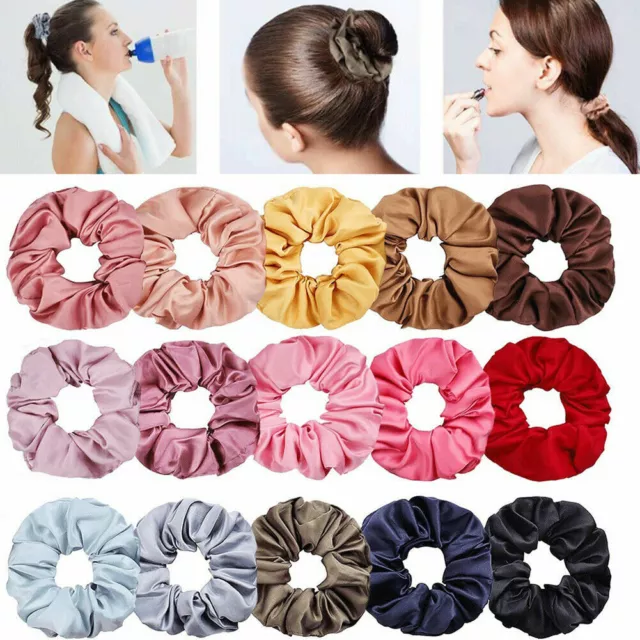 10PC Silky Satin Solid Hair Scrunchies Elastic Hair Bands Ponytail Hair Tie Rope