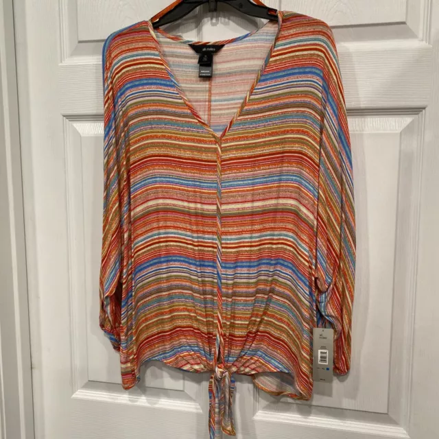 Ladies XL Blouse~Ali Miles~Striped 3/4 Sleeve V-Neck -NWT