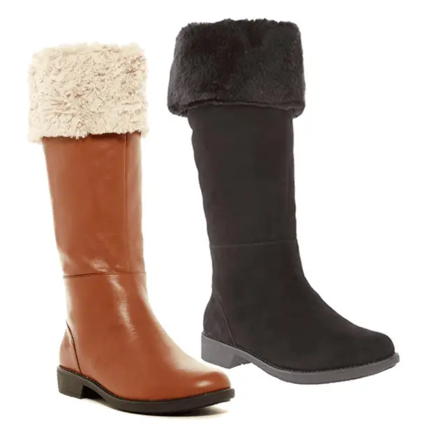 TARYN ROSE Women's •Avis• Weatherproof Mid-Calf Leather Boot with Faux Fur Trim