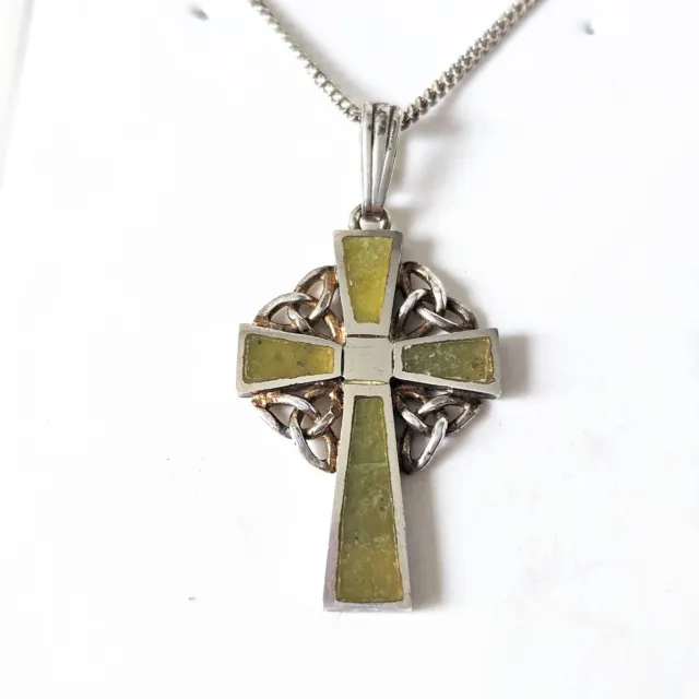 Irish Sterling Silver Connemara Marble Celtic Cross Pendant Necklace