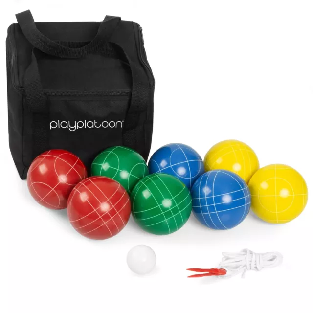 Play Platoon 90 Mm Bocce Ball Set With 8 Premium Balls, Pallino, Carry Bag & Mea