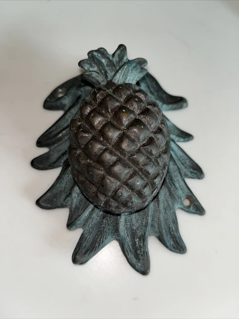 "Puerta de piña llamador puerta llamador pátina verde verdigris con placa posterior 5x4x1"""