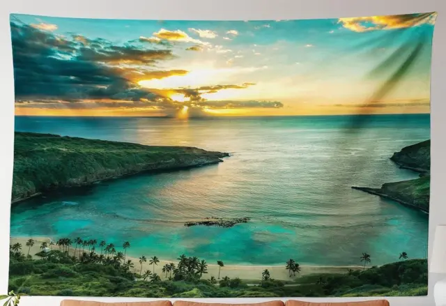 Hawaiian Oahu Sunrise Shoreline - Tropical Wall Tapestry (45" W x 30" L)