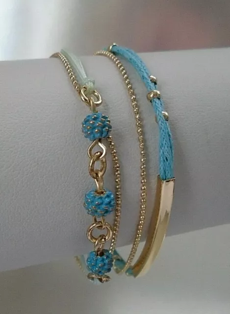 LC Lauren Conrad Gold Tone Chain & Blue Cord Two Strand Bracelets Set of 2