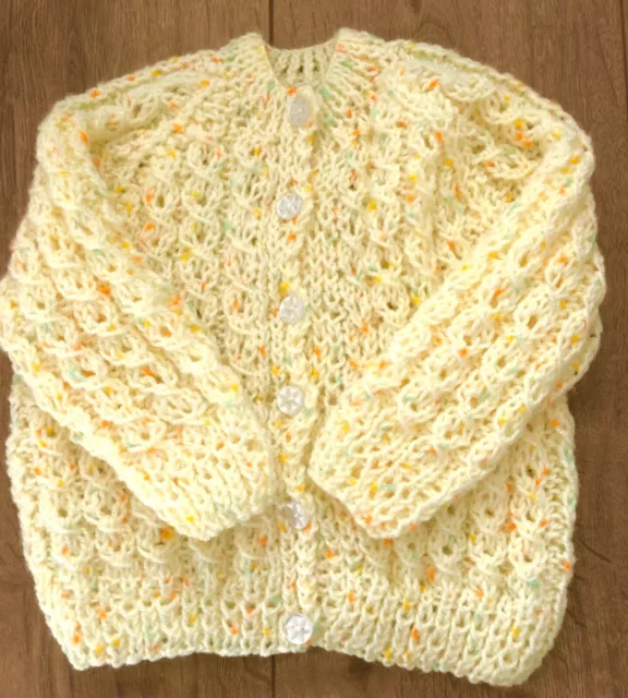 HAND KNITTED BABY CARDIGAN TODDLER GIRLS CARDIGAN LEMON / MULTI 18-24 month