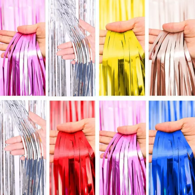 2M Fringe Foil Tinsel Shimmer Curtain Door String Shiny Backdrop Wall Decoration