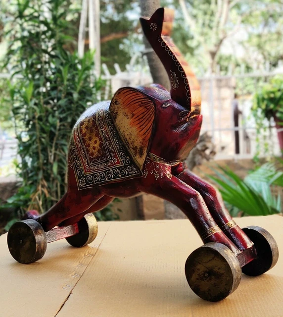 Estatua de rueda de elefante de madera, decoración de pintura en relieve... 2