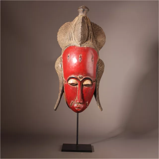 12813 Fine Baule Mask Ivory Coast With Metal Stand