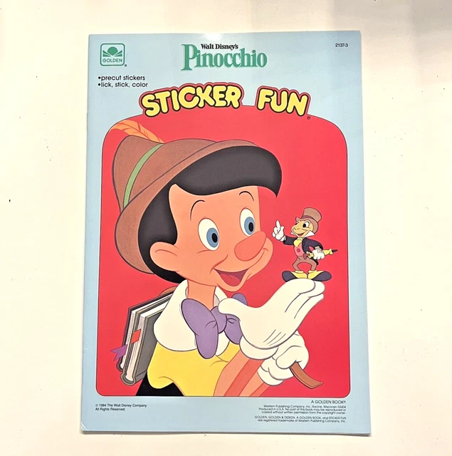 Pinnichio Jr. Sticker 1984 WALT DISNEY'S Pinocchio Sticker Fun Book by Golden - NEW $3.00 ...