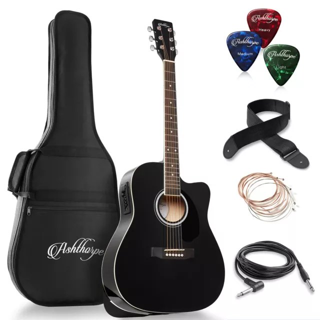 Full-Size Dreadnought Cutaway Acoustic-Electric Guitar Bundle-Premium Tonewoods