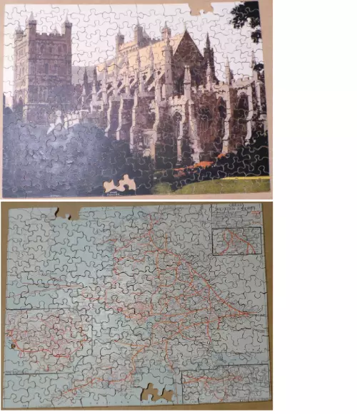 Vintage Chad Valley Double Sided Wooden Jigsaw Puzzle GWR Railways Map Cathedral